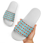 Fox With Glasses Pattern Print White Slide Sandals