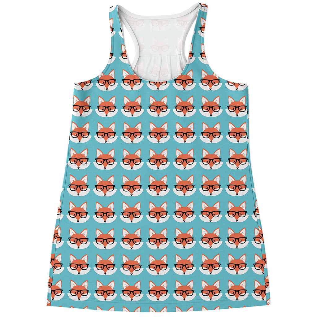 Fox With Glasses Pattern Print Women's Racerback Tank Top