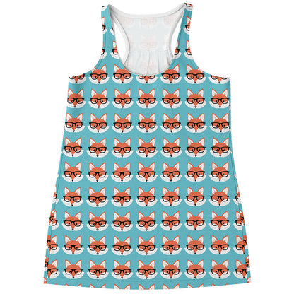 Fox With Glasses Pattern Print Women's Racerback Tank Top