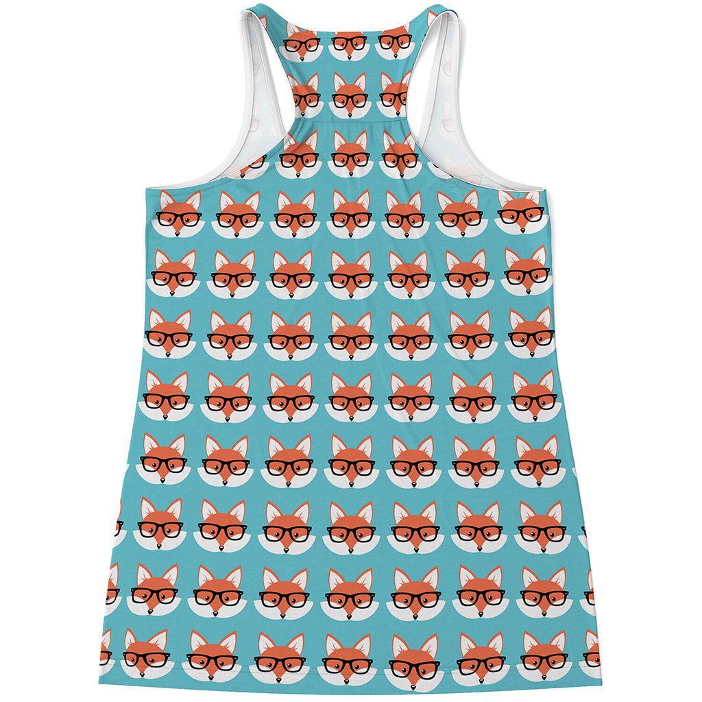 Fox With Glasses Pattern Print Women's Racerback Tank Top