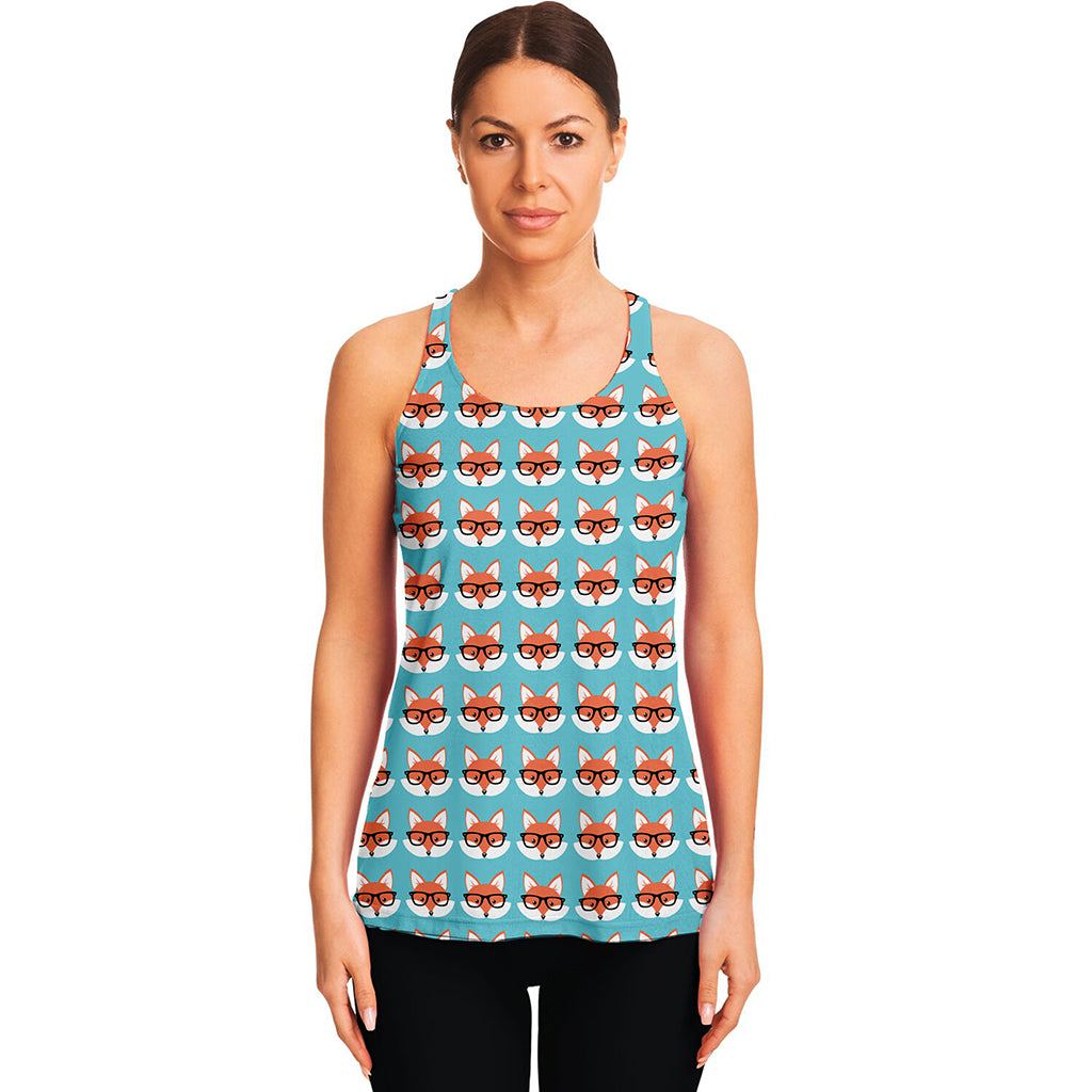 Fox With Glasses Pattern Print Women's Racerback Tank Top