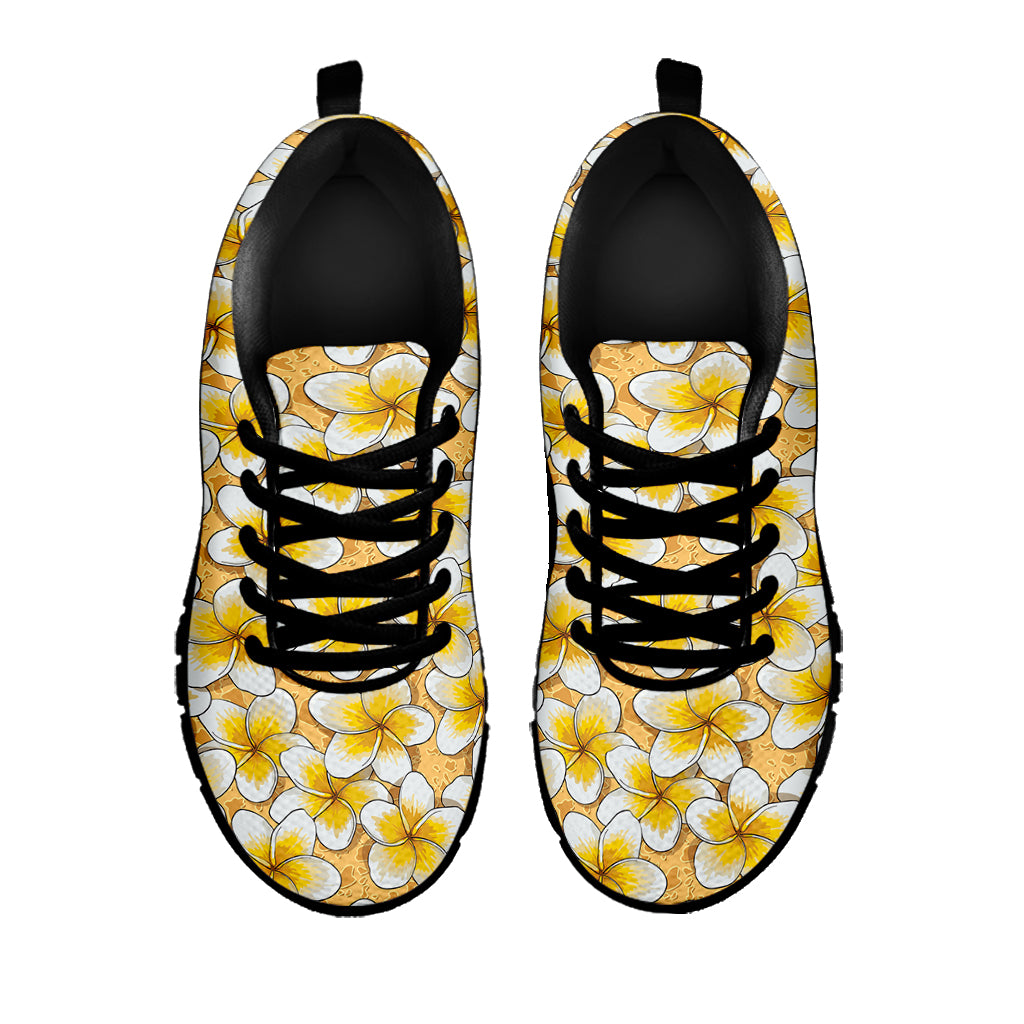 Frangipani Flower Pattern Print Black Sneakers