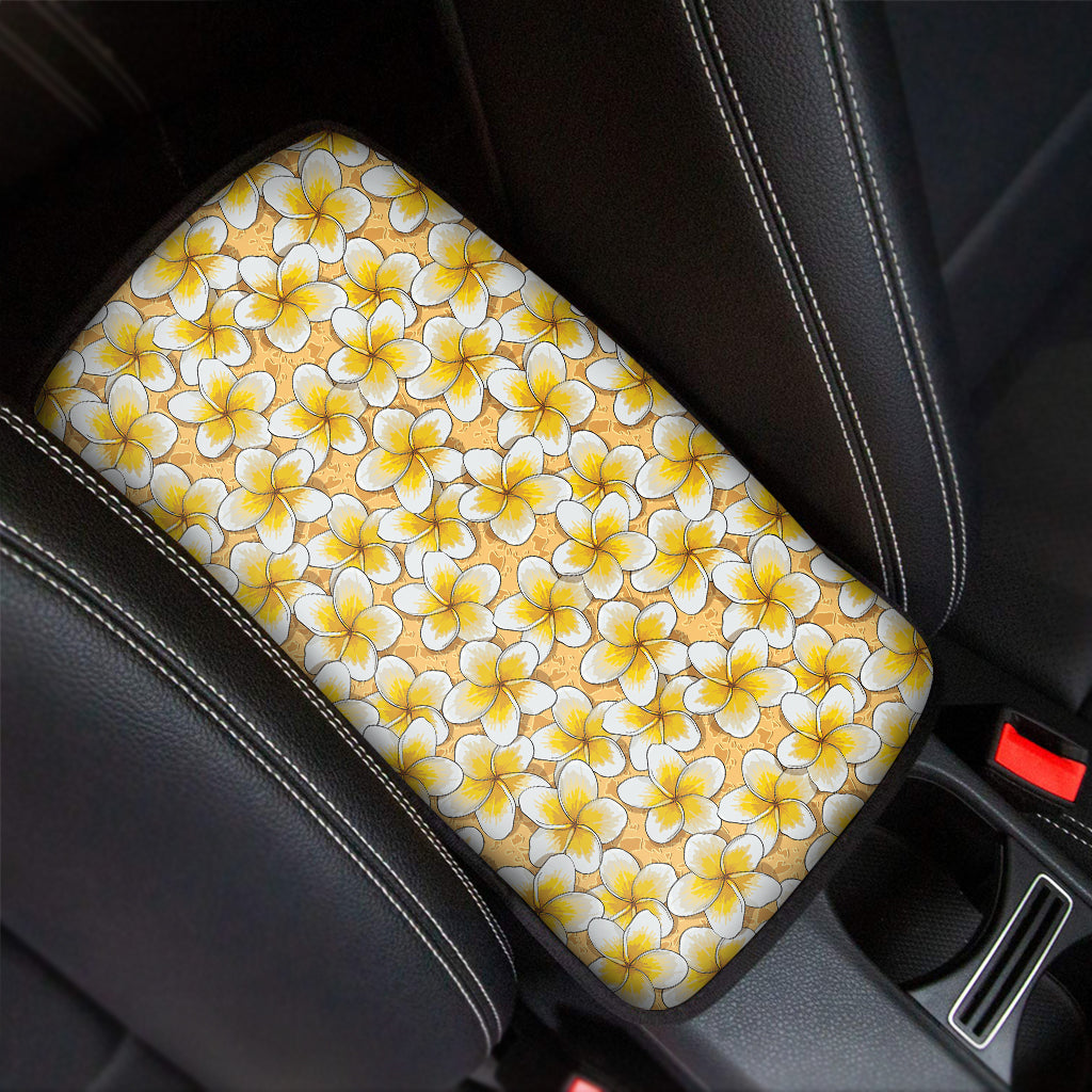 Frangipani Flower Pattern Print Car Center Console Cover