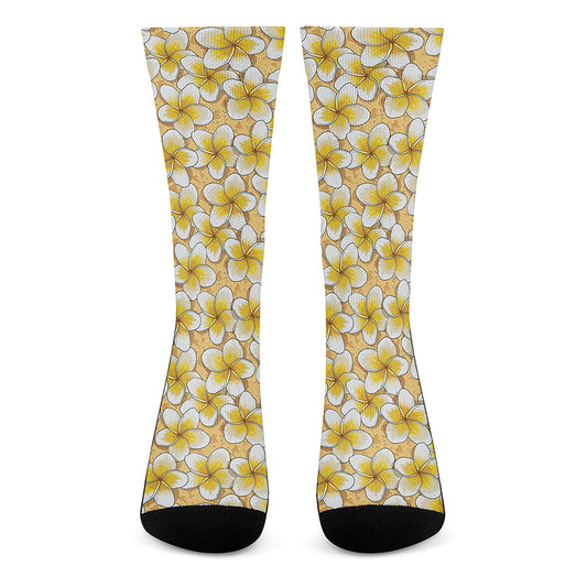 Frangipani Flower Pattern Print Crew Socks