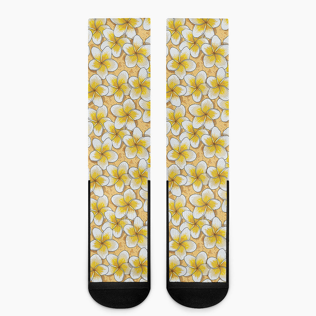 Frangipani Flower Pattern Print Crew Socks