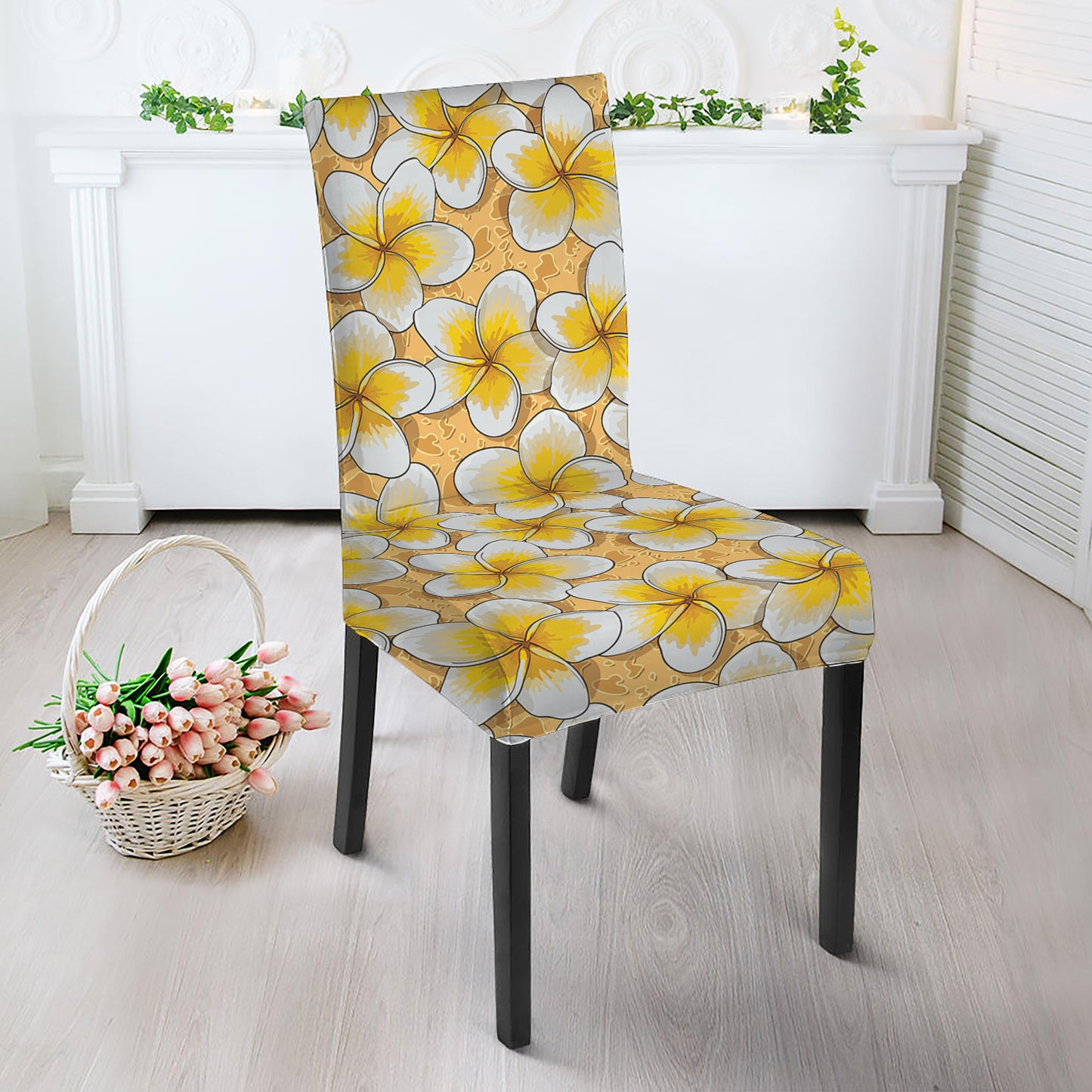 Frangipani Flower Pattern Print Dining Chair Slipcover