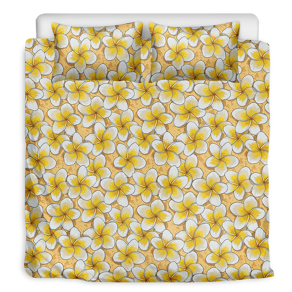 Frangipani Flower Pattern Print Duvet Cover Bedding Set