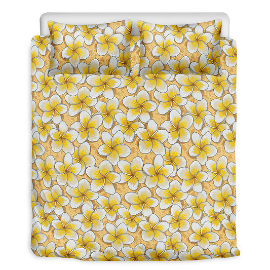 Frangipani Flower Pattern Print Duvet Cover Bedding Set