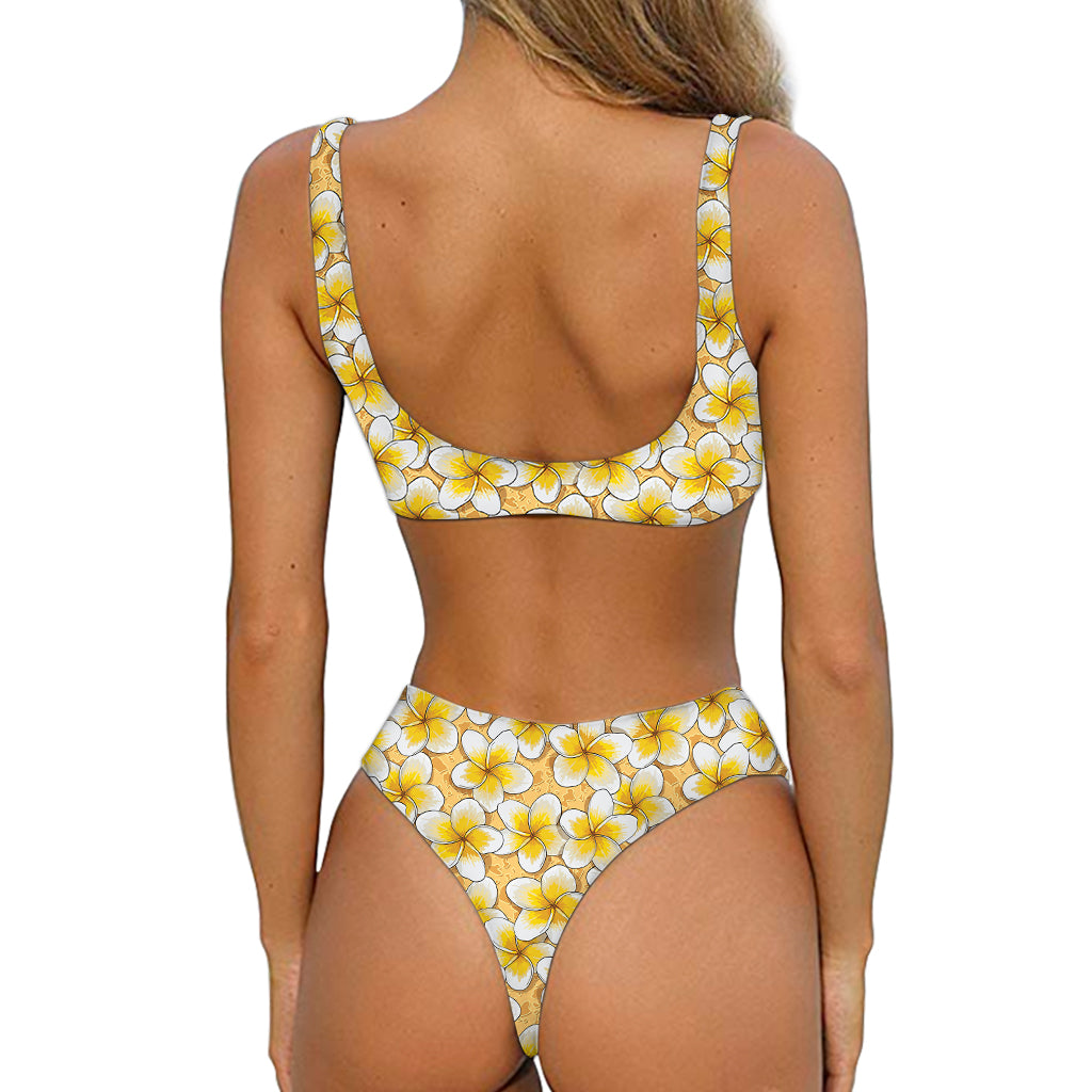 Frangipani Flower Pattern Print Front Bow Tie Bikini