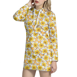 Frangipani Flower Pattern Print Hoodie Dress