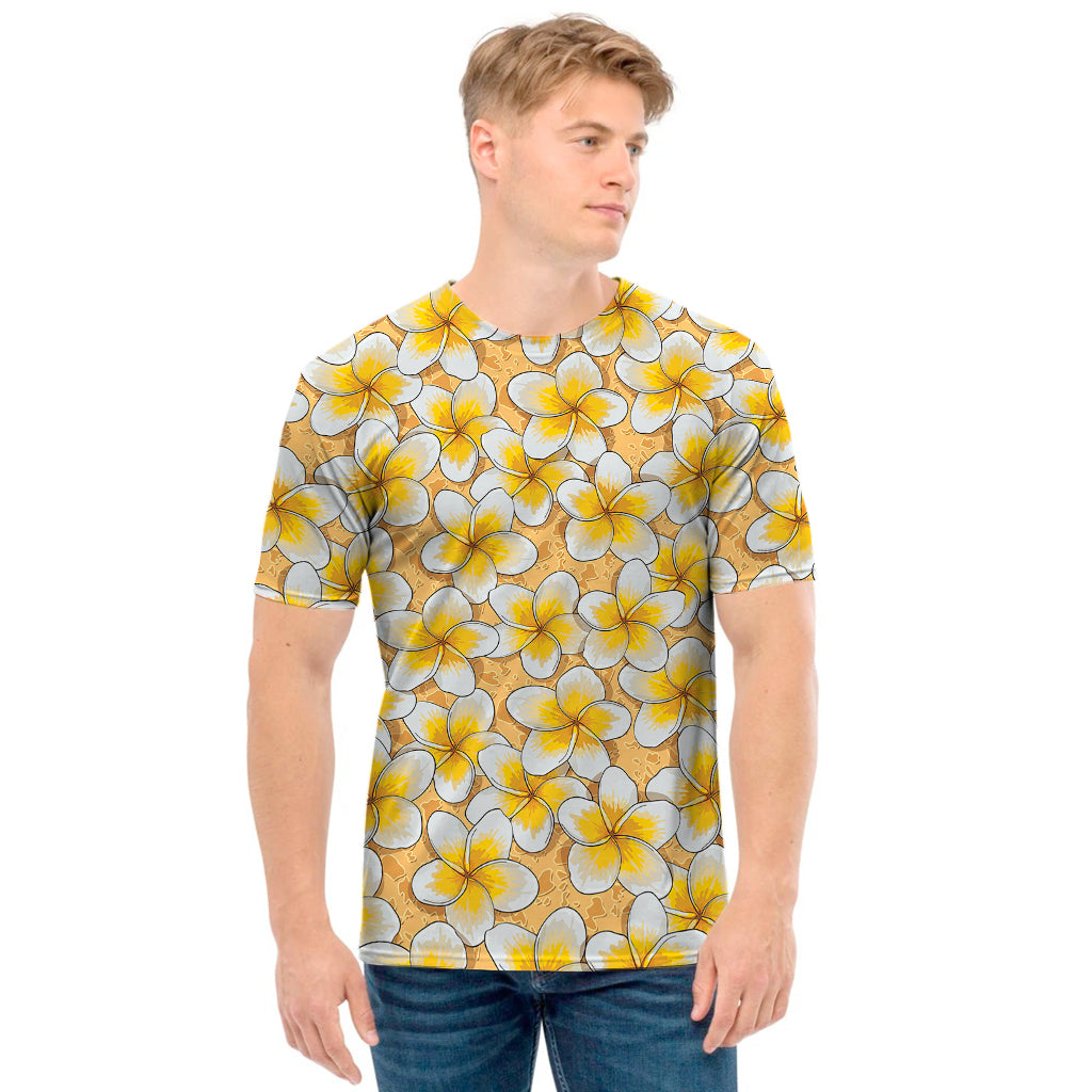 Frangipani Flower Pattern Print Men's T-Shirt