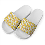 Frangipani Flower Pattern Print White Slide Sandals