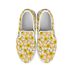 Frangipani Flower Pattern Print White Slip On Shoes