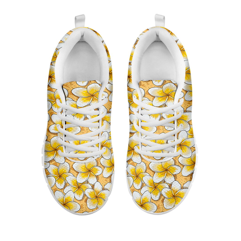 Frangipani Flower Pattern Print White Sneakers