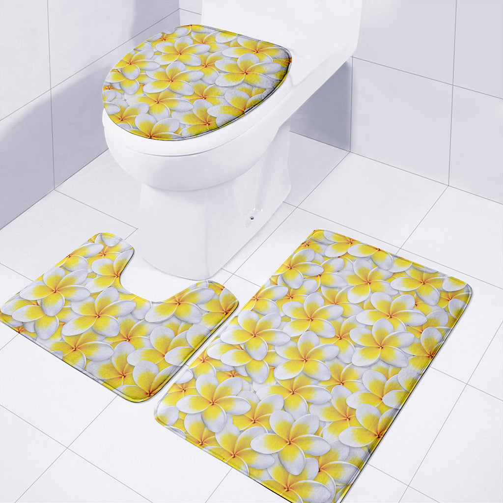Frangipani Flower Print 3 Piece Bath Mat Set