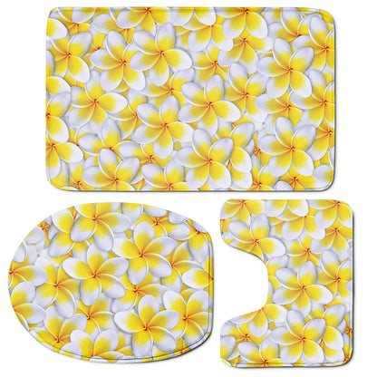 Frangipani Flower Print 3 Piece Bath Mat Set