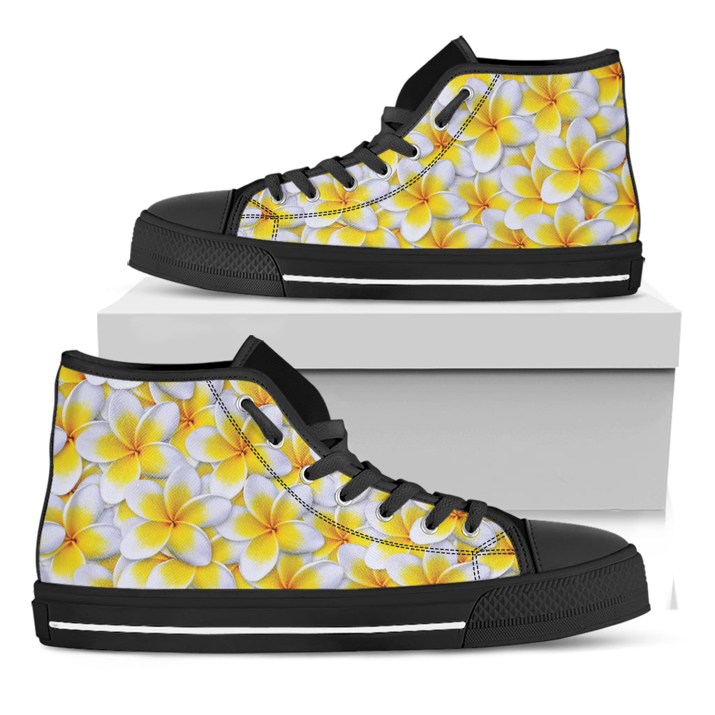 Frangipani Flower Print Black High Top Shoes