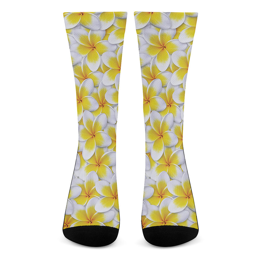 Frangipani Flower Print Crew Socks
