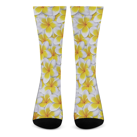 Frangipani Flower Print Crew Socks