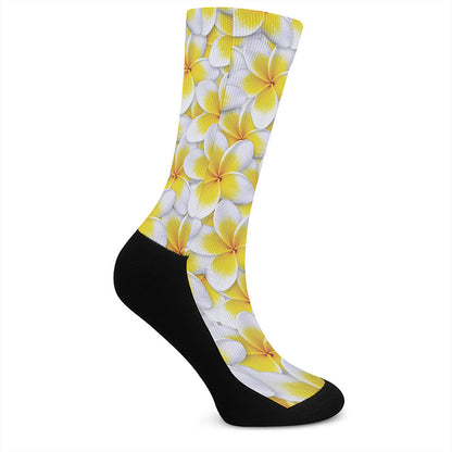 Frangipani Flower Print Crew Socks
