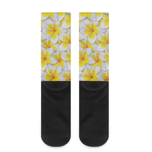 Frangipani Flower Print Crew Socks