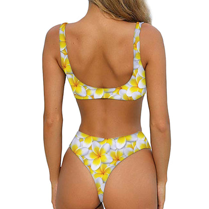 Frangipani Flower Print Front Bow Tie Bikini