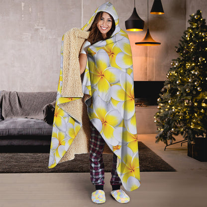 Frangipani Flower Print Hooded Blanket