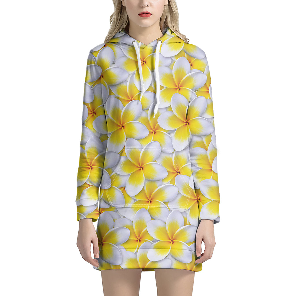 Frangipani Flower Print Hoodie Dress