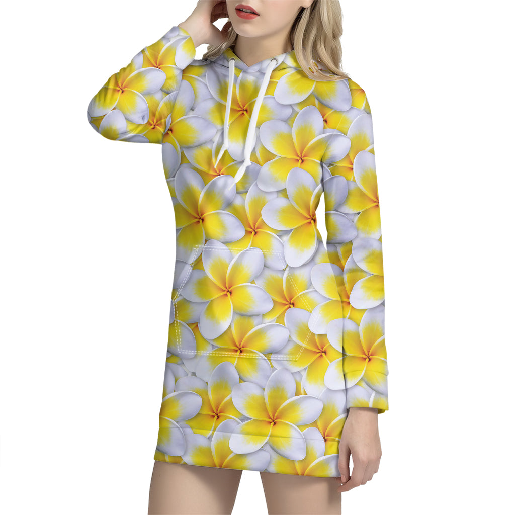 Frangipani Flower Print Hoodie Dress