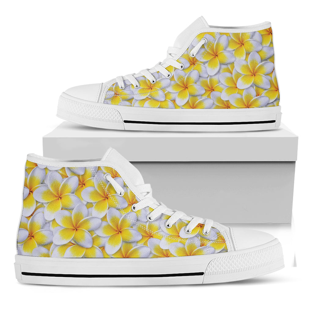 Frangipani Flower Print White High Top Shoes