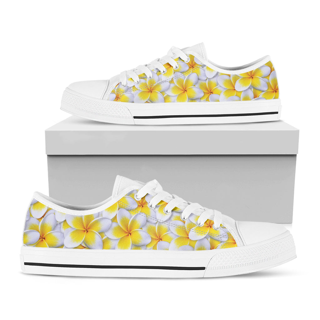 Frangipani Flower Print White Low Top Shoes