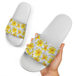 Frangipani Flower Print White Slide Sandals