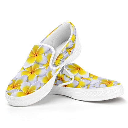Frangipani Flower Print White Slip On Shoes