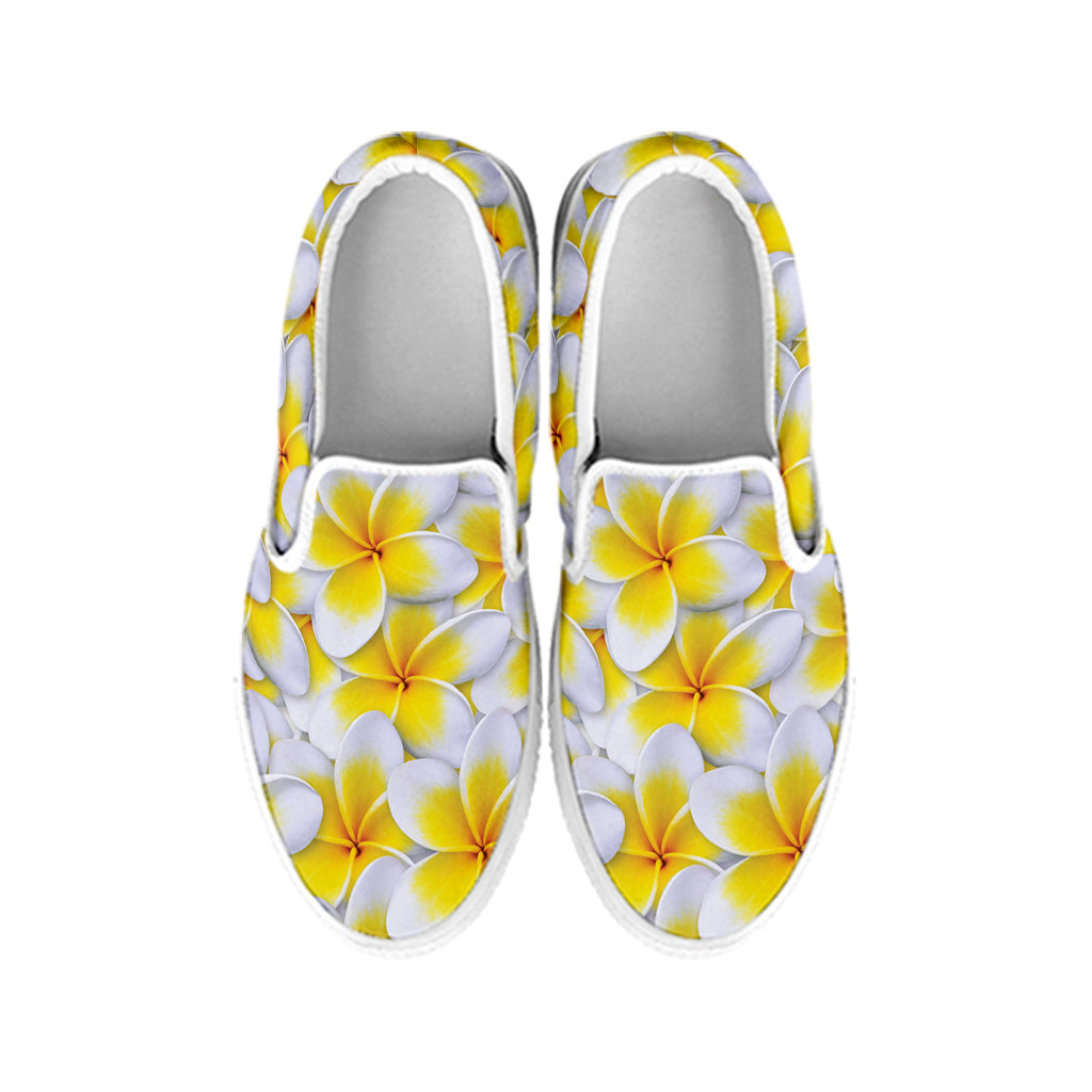 Frangipani Flower Print White Slip On Shoes