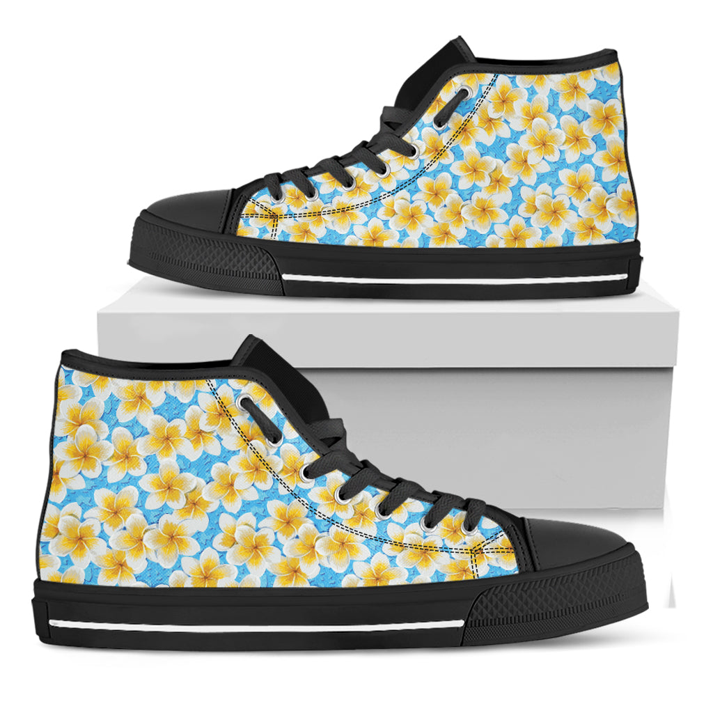 Frangipani On The Water Pattern Print Black High Top Shoes