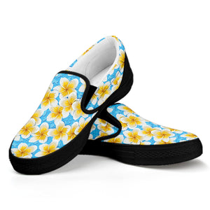 Frangipani On The Water Pattern Print Black Slip On Shoes