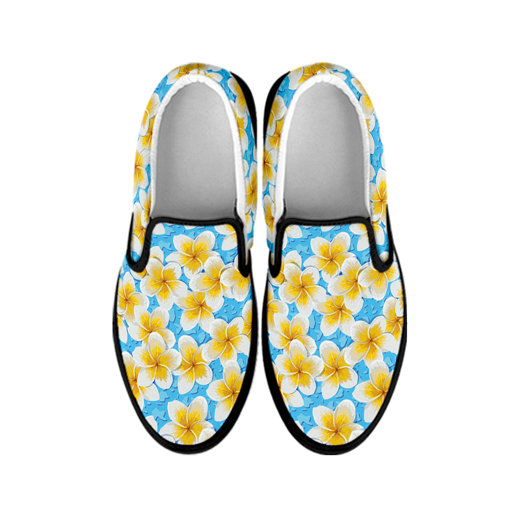 Frangipani On The Water Pattern Print Black Slip On Shoes