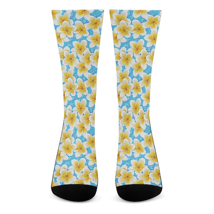 Frangipani On The Water Pattern Print Crew Socks