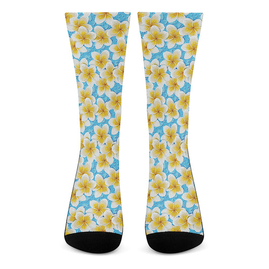 Frangipani On The Water Pattern Print Crew Socks
