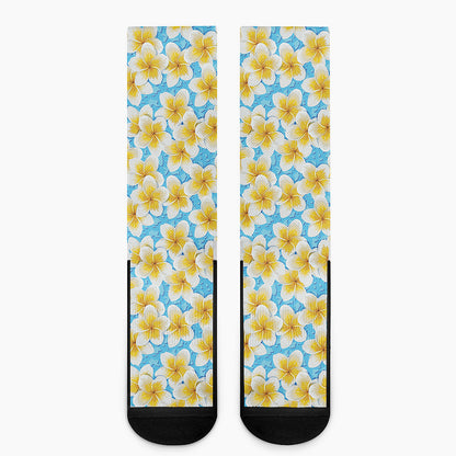 Frangipani On The Water Pattern Print Crew Socks