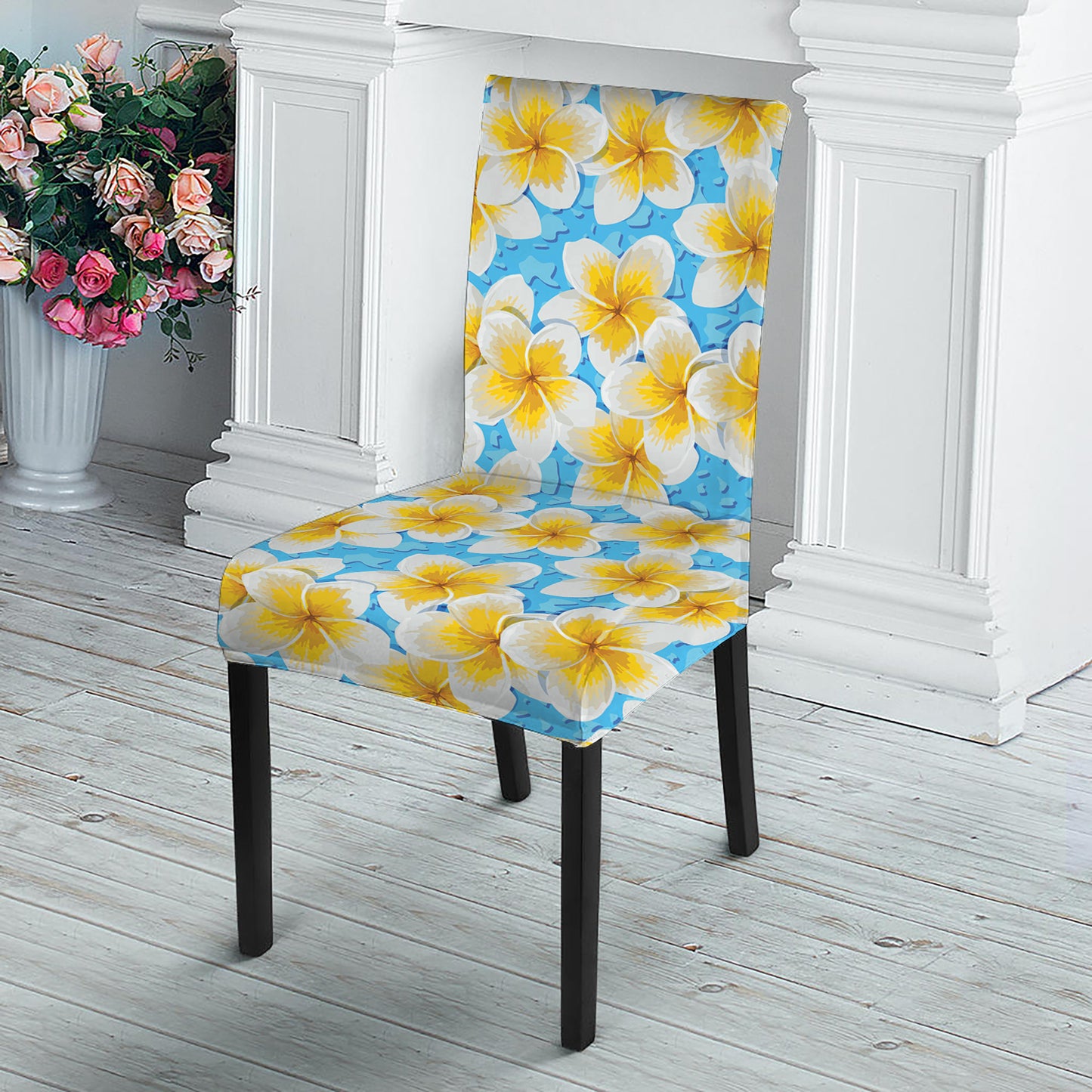Frangipani On The Water Pattern Print Dining Chair Slipcover