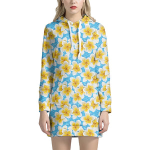 Frangipani On The Water Pattern Print Pullover Hoodie Dress