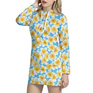 Frangipani On The Water Pattern Print Pullover Hoodie Dress