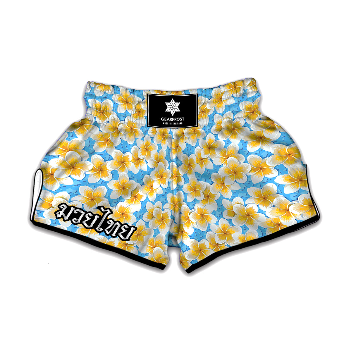 Frangipani On The Water Pattern Print Muay Thai Boxing Shorts