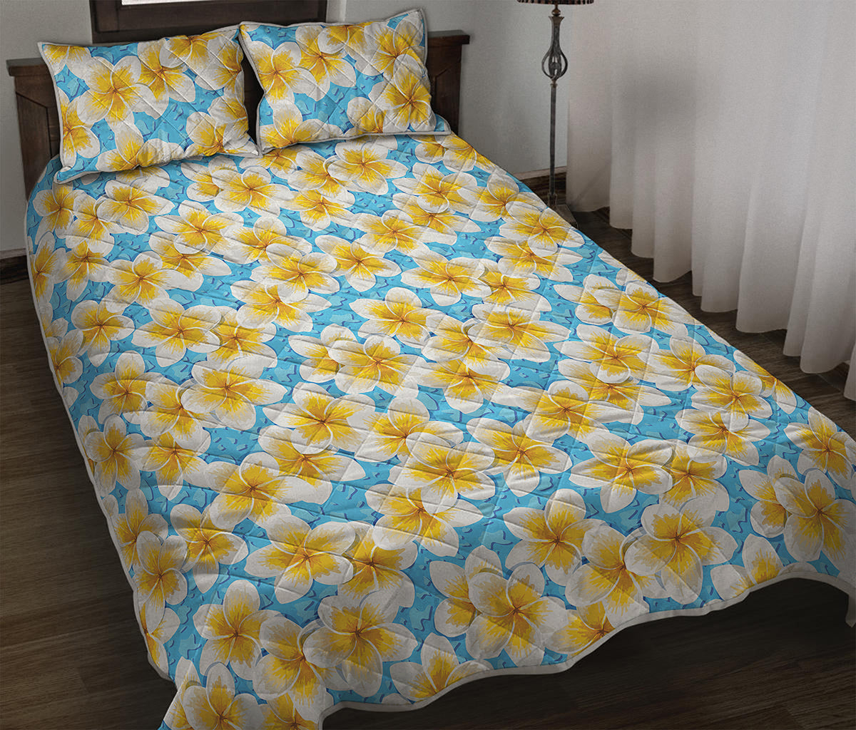 Frangipani On The Water Pattern Print Quilt Bed Set