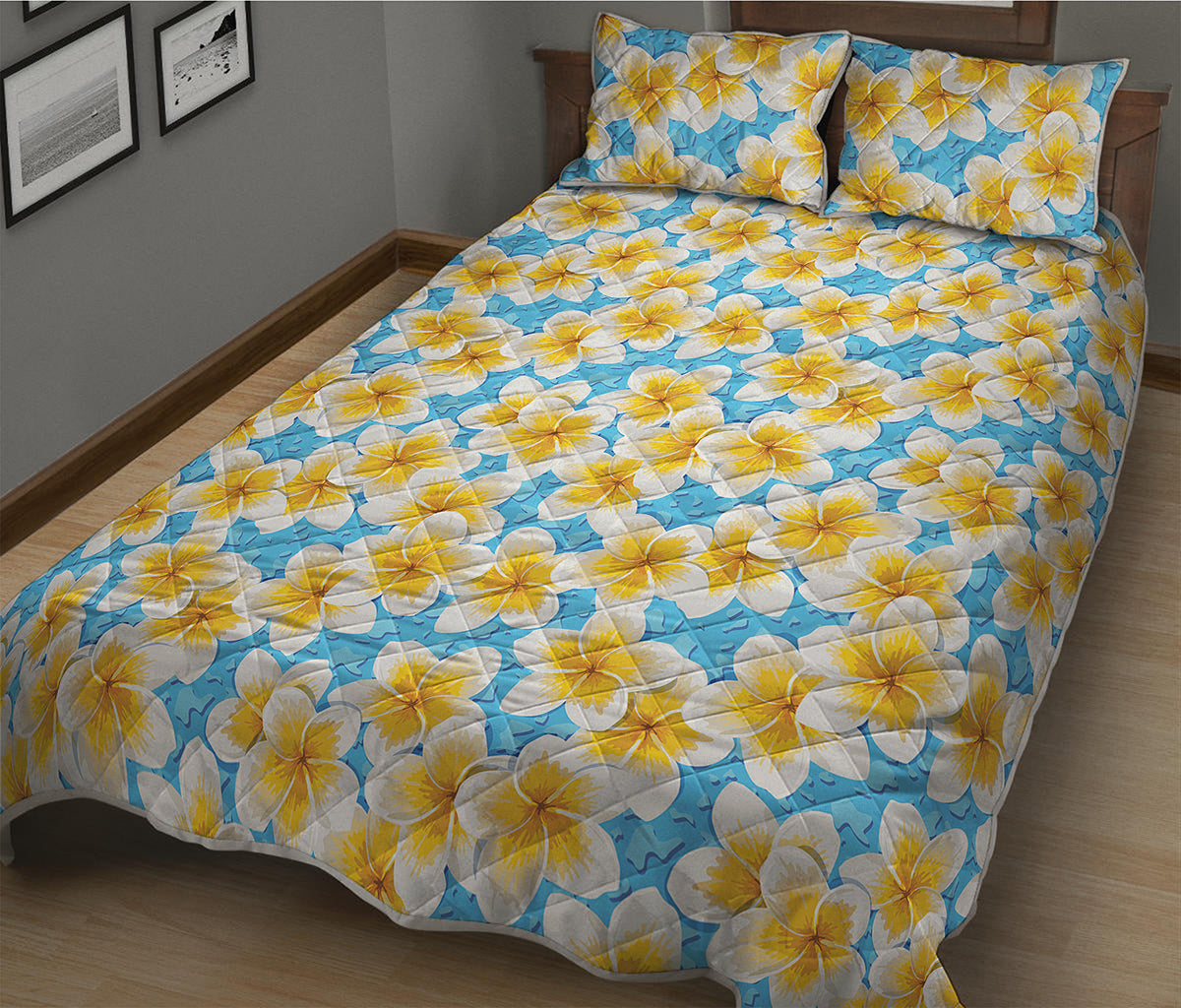 Frangipani On The Water Pattern Print Quilt Bed Set