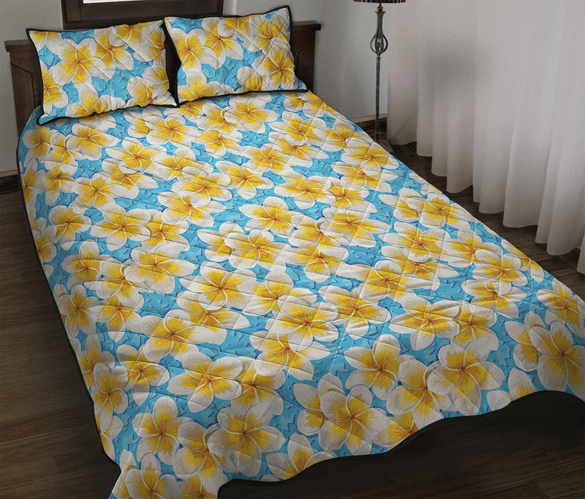 Frangipani On The Water Pattern Print Quilt Bed Set
