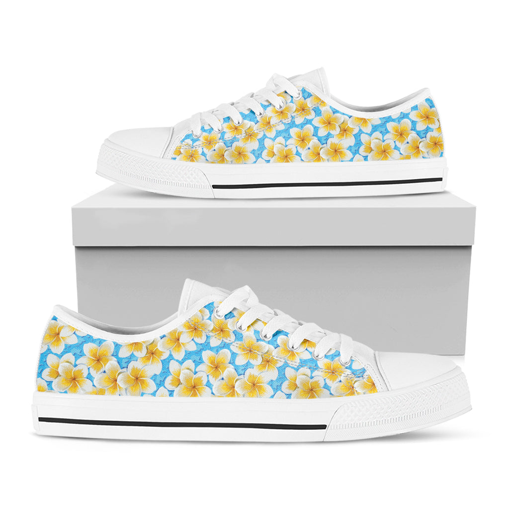 Frangipani On The Water Pattern Print White Low Top Shoes