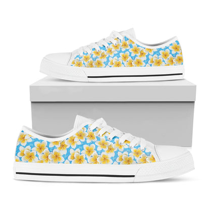 Frangipani On The Water Pattern Print White Low Top Shoes