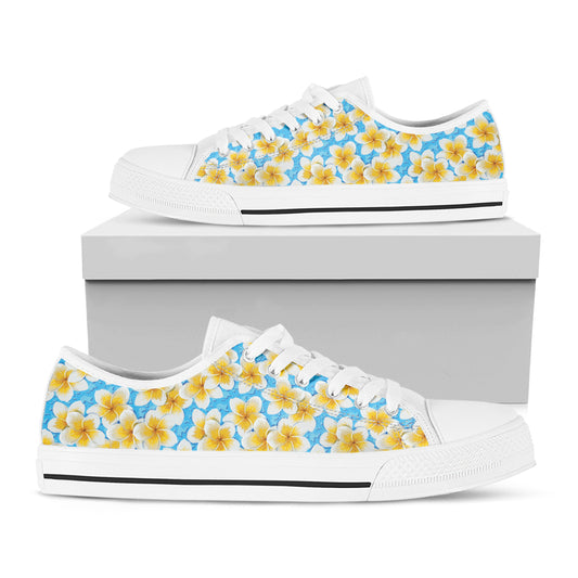 Frangipani On The Water Pattern Print White Low Top Shoes